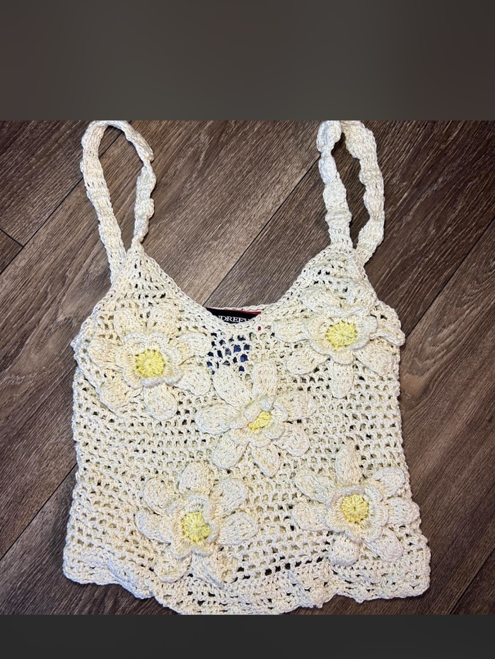 Andreeva Handmade Luxury Crochet Floral Tank Top - Cream with Yellow Accents